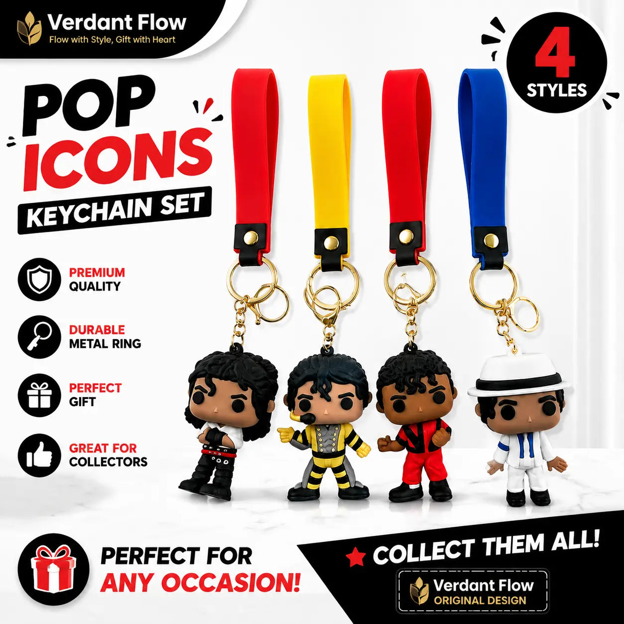 Unisex 4PCS Retro Pop Music Resin Keychain Set - Plain Rounded PVC Collectible Pendant, Silicone Wrist Strap, Party Bag Charm, Car Key Accessory