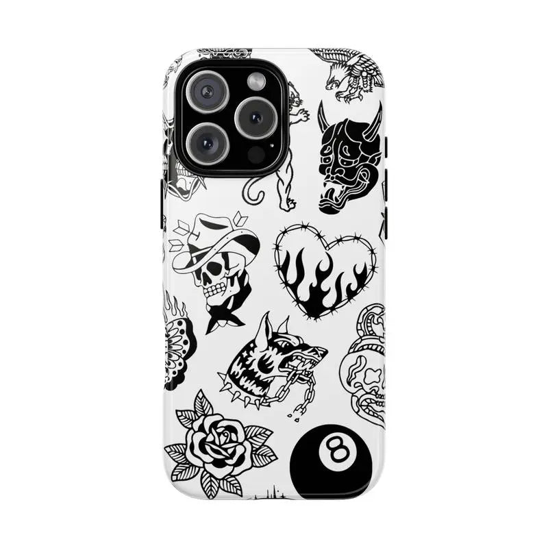 Old School Black & White Halloween Phone Case for Fans - Drop-Ready Flexible TPU, Protection, Anti-Fingerprint, Scratch-Resistant, Anti-Slip Comfy Grip, Wireless-Friendly, Fits Iphone 17/16/15/14/13/12/11 Pro Max/Plus & Samsung Galaxy S23FE/22/23/24/25, D