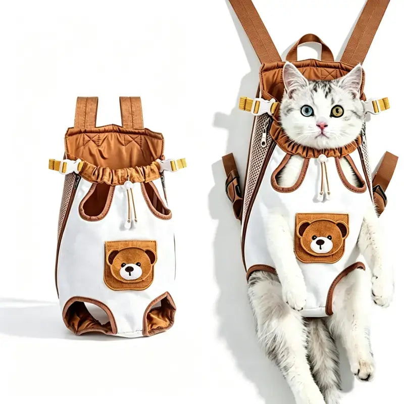 Double-Strap Mesh Fabric Pet Carrier Backpack - Lightweight, Breathable, and Durable Travel Pack for Dogs and Cats, Ideal for Outdoor Adventures and Camping