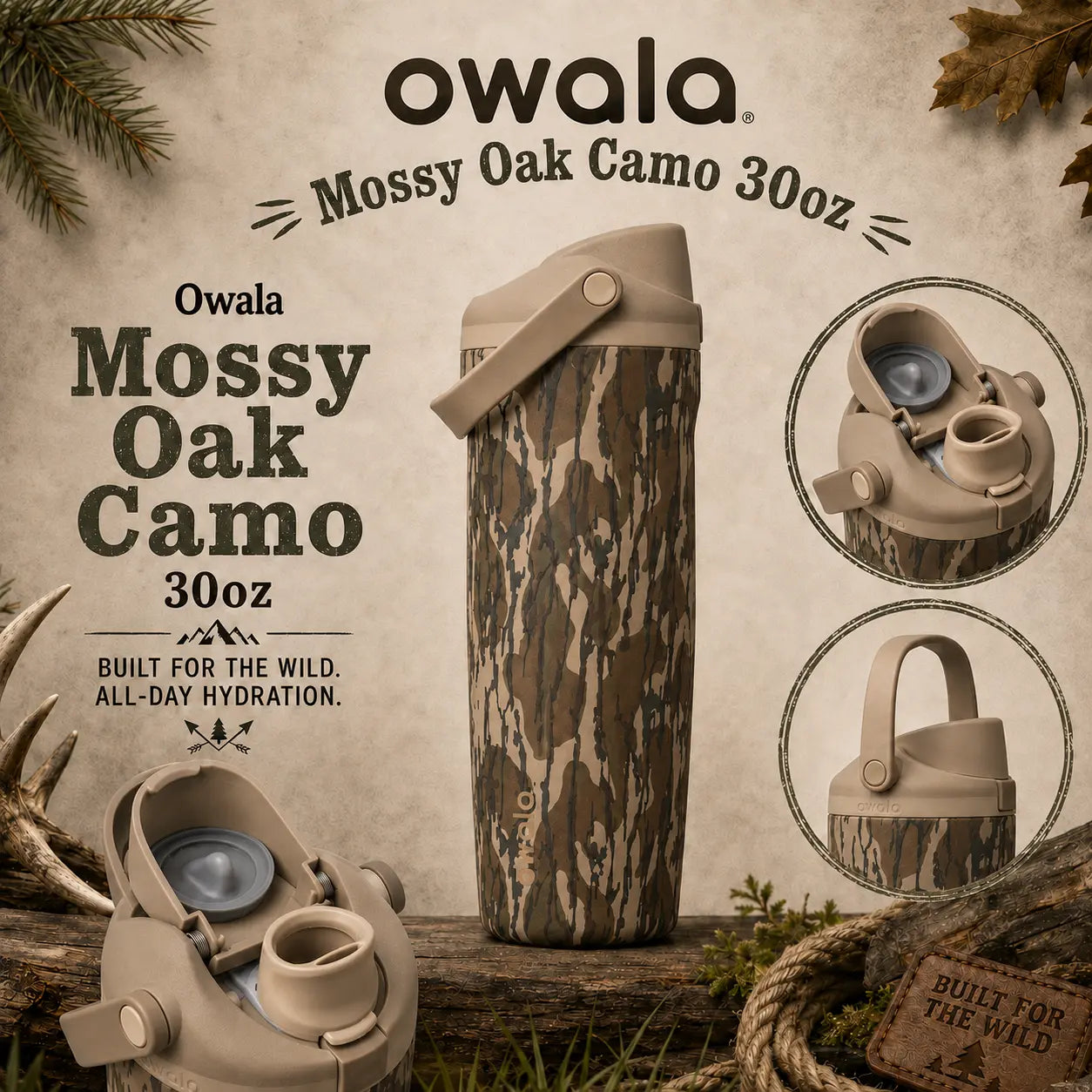 Owala Camo 30oz Freesip Insulated Stainless Steel Bottle for Outdoor Activities and Travel