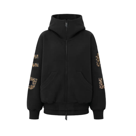 FDR Applique Letter Stand Collar Zip up Jacket & Leopard Panel Faux Two Piece Barrel Sweatpants Set Oversized Y2K Streetwear Unisex#Tiktokshopbacktoschool