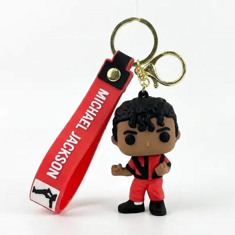 Unisex 4PCS Retro Pop Music Resin Keychain Set - Plain Rounded PVC Collectible Pendant, Silicone Wrist Strap, Party Bag Charm, Car Key Accessory