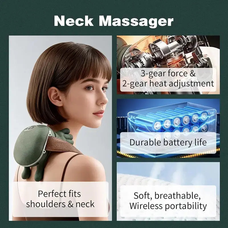 Aedwdpe Electric Bionic Neck and Shoulder Massager - 3D Kneading, Heating, Rechargeable, Wireless, Portable, Adjustable Speed, Lightweight, Unisex, Wrist Pain Relief, Sohochic