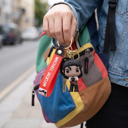 Unisex 4PCS Retro Pop Music Resin Keychain Set - Plain Rounded PVC Collectible Pendant, Silicone Wrist Strap, Party Bag Charm, Car Key Accessory
