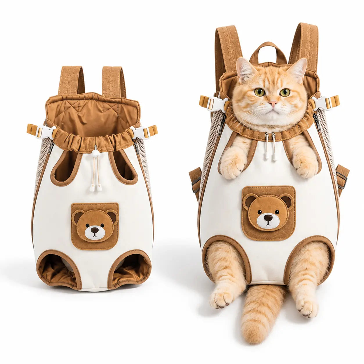 Double-Strap Mesh Fabric Pet Carrier Backpack - Lightweight, Breathable, and Durable Travel Pack for Dogs and Cats, Ideal for Outdoor Adventures and Camping