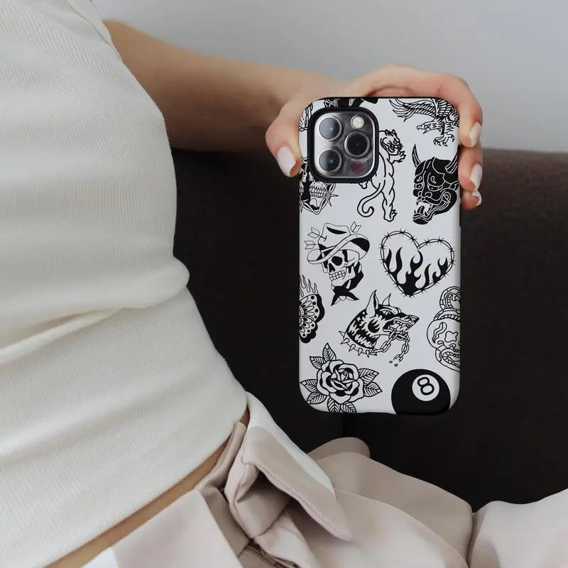 Old School Black & White Halloween Phone Case for Fans - Drop-Ready Flexible TPU, Protection, Anti-Fingerprint, Scratch-Resistant, Anti-Slip Comfy Grip, Wireless-Friendly, Fits Iphone 17/16/15/14/13/12/11 Pro Max/Plus & Samsung Galaxy S23FE/22/23/24/25, D
