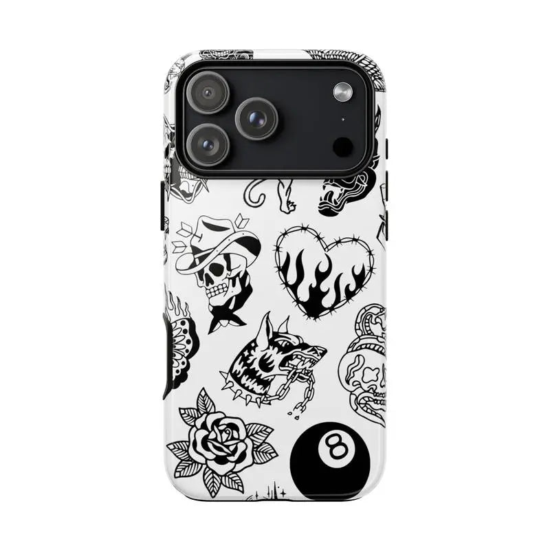 Old School Black & White Halloween Phone Case for Fans - Drop-Ready Flexible TPU, Protection, Anti-Fingerprint, Scratch-Resistant, Anti-Slip Comfy Grip, Wireless-Friendly, Fits Iphone 17/16/15/14/13/12/11 Pro Max/Plus & Samsung Galaxy S23FE/22/23/24/25, D
