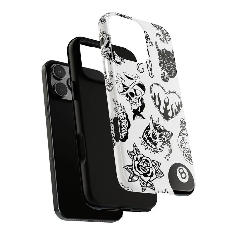 Old School Black & White Halloween Phone Case for Fans - Drop-Ready Flexible TPU, Protection, Anti-Fingerprint, Scratch-Resistant, Anti-Slip Comfy Grip, Wireless-Friendly, Fits Iphone 17/16/15/14/13/12/11 Pro Max/Plus & Samsung Galaxy S23FE/22/23/24/25, D