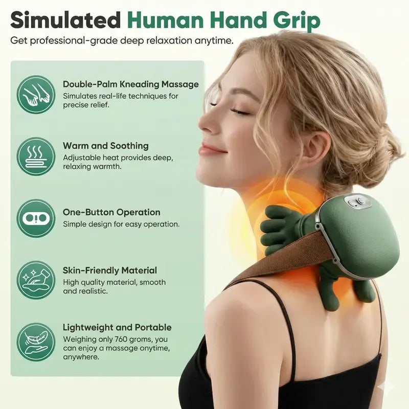 Aedwdpe Electric Bionic Neck and Shoulder Massager - 3D Kneading, Heating, Rechargeable, Wireless, Portable, Adjustable Speed, Lightweight, Unisex, Wrist Pain Relief, Sohochic