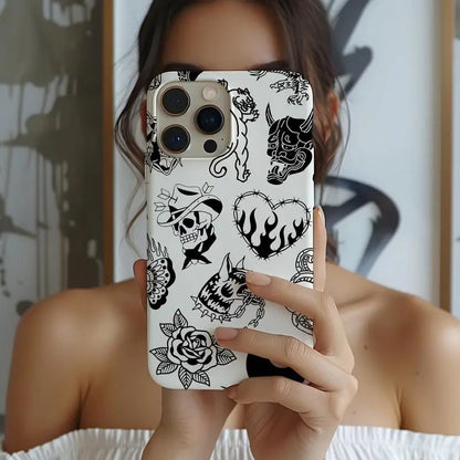Old School Black & White Halloween Phone Case for Fans - Drop-Ready Flexible TPU, Protection, Anti-Fingerprint, Scratch-Resistant, Anti-Slip Comfy Grip, Wireless-Friendly, Fits Iphone 17/16/15/14/13/12/11 Pro Max/Plus & Samsung Galaxy S23FE/22/23/24/25, D