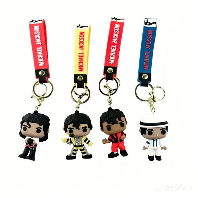Unisex 4PCS Retro Pop Music Resin Keychain Set - Plain Rounded PVC Collectible Pendant, Silicone Wrist Strap, Party Bag Charm, Car Key Accessory