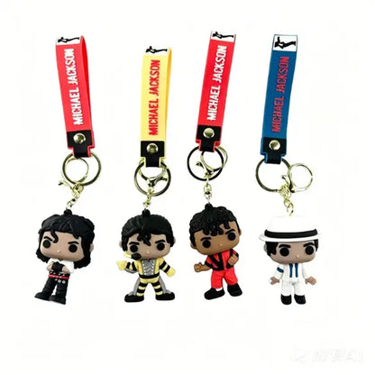 Unisex 4PCS Retro Pop Music Resin Keychain Set - Plain Rounded PVC Collectible Pendant, Silicone Wrist Strap, Party Bag Charm, Car Key Accessory